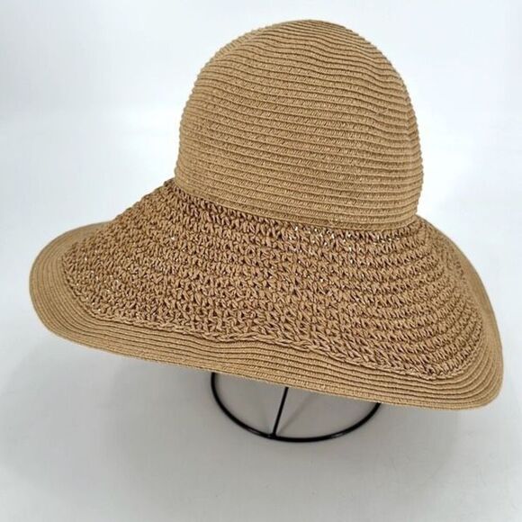J. Crew Women's Straw Woven Textured Floppy‎ Sun Shade Hat Tan Size Medium - Picture 2 of 8